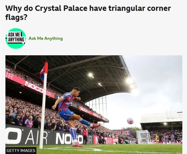 BBC：水晶宫作为上届足总杯第一名  ，本赛季在主场作战  使用三角形角旗