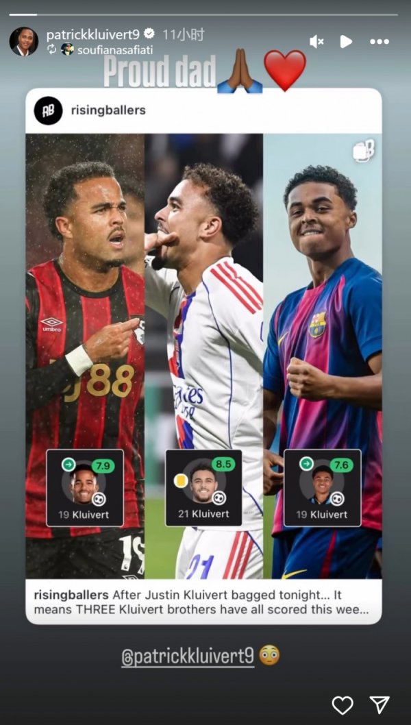 三个儿子本周皆得分 !克鲁伊维特转发相关新闻:骄傲的爸爸 三个儿子本周皆得分 !克鲁伊维特转发相关新闻:骄傲的爸爸