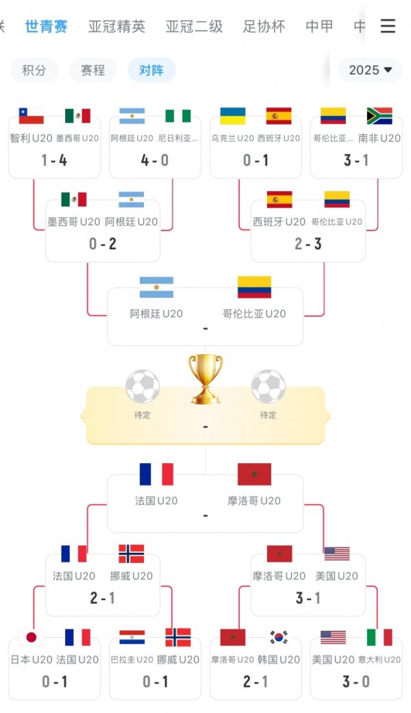 世青赛四强出炉：阿根廷遇上哥伦比亚，法国迎战摩洛哥！