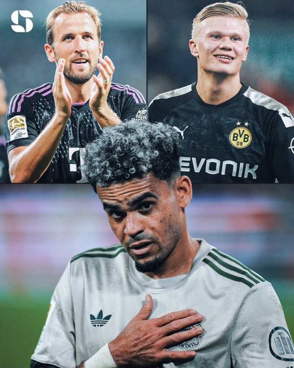 迪亚斯德甲头6场造9球，有记录  以来仅次11球的凯恩，追平哈兰德